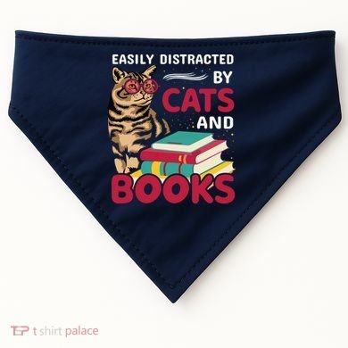 Easily Distracted By Cats And Books USA-Made Doggie Bandana