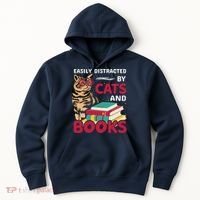 Easily Distracted By Cats And Books Hoodie thumb 0