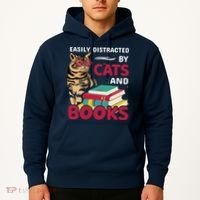 Easily Distracted By Cats And Books Hoodie thumb 2