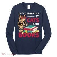 Easily Distracted By Cats And Books Long Sleeve Shirt thumb 0