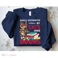 Easily Distracted By Cats And Books Sweatshirt thumb 2