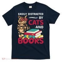 Easily Distracted By Cats And Books T-Shirt thumb 0