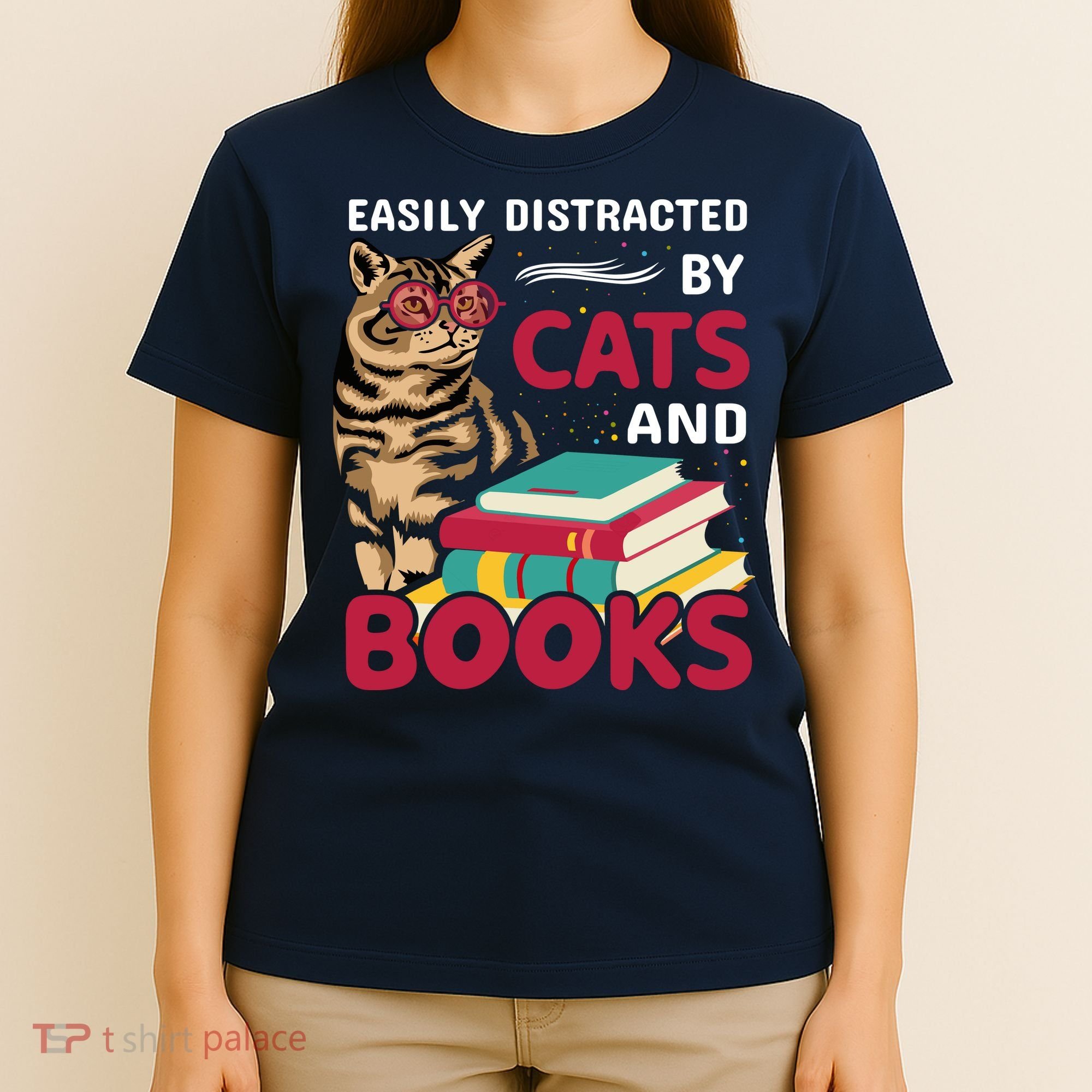 Easily Distracted By Cats And Books T-Shirt
