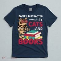 Easily Distracted By Cats And Books T-Shirt thumb 5