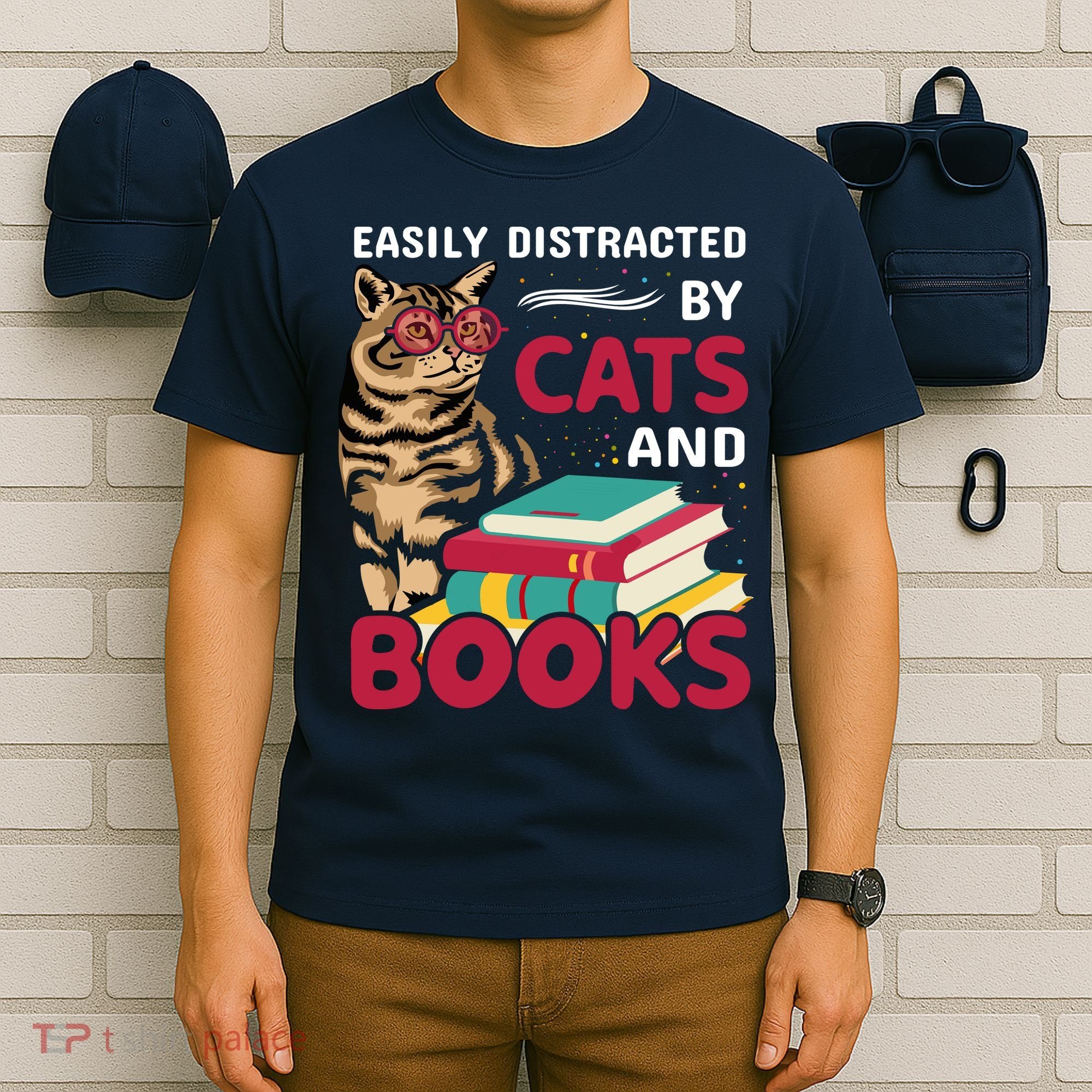 Easily Distracted By Cats And Books T-Shirt