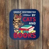 Easily Distracted By Cats And Books Coaster thumb 0