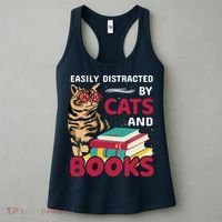 Easily Distracted By Cats And Books Women's Tank Top thumb 3