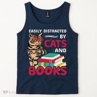 Easily Distracted By Cats And Books Tank Top thumb 2