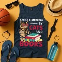 Easily Distracted By Cats And Books Tank Top thumb 4