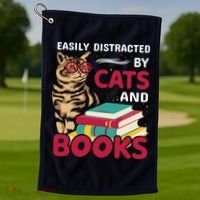 Easily Distracted By Cats And Books Golf Towel thumb 1