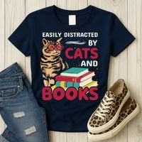 Easily Distracted By Cats And Books Women's T-Shirt thumb 3