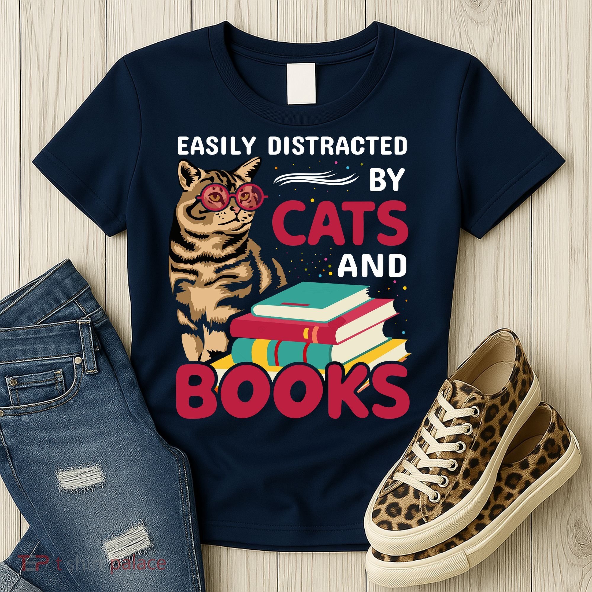 Easily Distracted By Cats And Books Women's T-Shirt