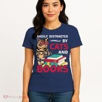 Easily Distracted By Cats And Books Women's T-Shirt thumb 4