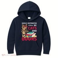 Easily Distracted By Cats And Books Kids Hoodie thumb 0