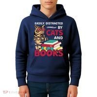 Easily Distracted By Cats And Books Kids Hoodie thumb 4