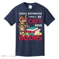 Easily Distracted By Cats And Books Kids T-Shirt thumb 0