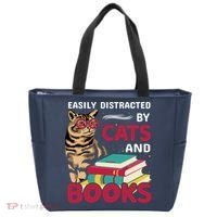 Easily Distracted By Cats And Books Tote Bag thumb 0