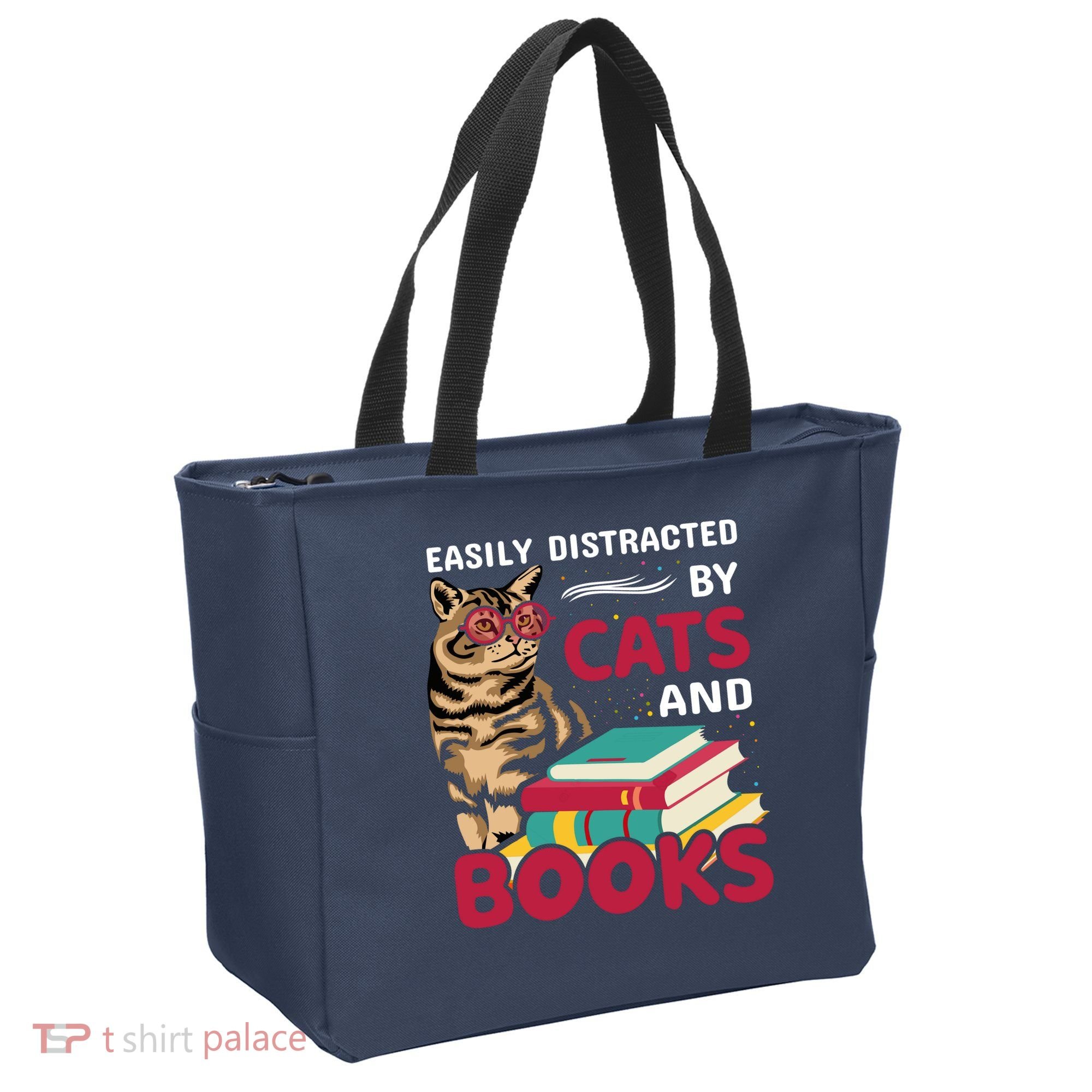 Easily Distracted By Cats And Books Tote Bag