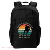 Easily Distracted By Hockey And Tacos Funny Backpack thumb 0