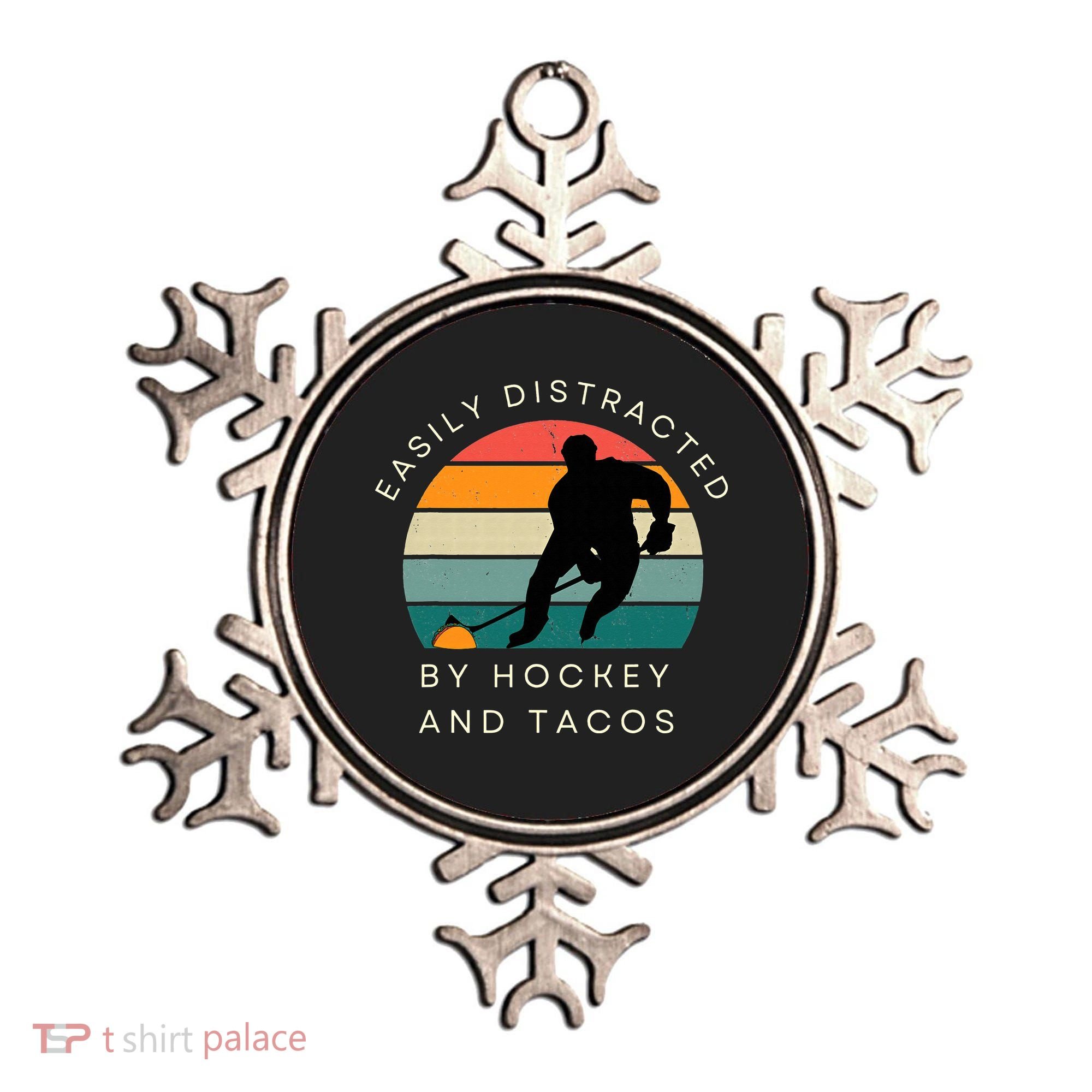 Easily Distracted By Hockey And Tacos Funny Ornament