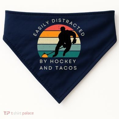 Easily Distracted By Hockey And Tacos Funny USA-Made Doggie Bandana