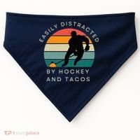 Easily Distracted By Hockey And Tacos Funny USA-Made Doggie Bandana thumb 0