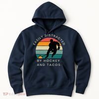 Easily Distracted By Hockey And Tacos Funny Hoodie thumb 0
