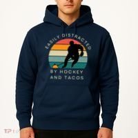 Easily Distracted By Hockey And Tacos Funny Hoodie thumb 2