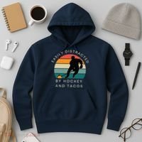 Easily Distracted By Hockey And Tacos Funny Hoodie thumb 3