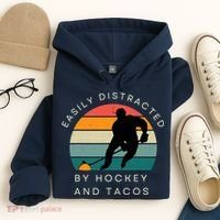 Easily Distracted By Hockey And Tacos Funny Hoodie thumb 4