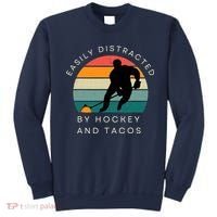 Easily Distracted By Hockey And Tacos Funny Sweatshirt thumb 0
