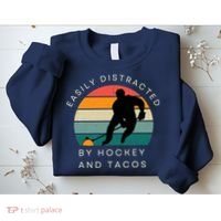 Easily Distracted By Hockey And Tacos Funny Sweatshirt thumb 2