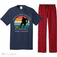 Easily Distracted By Hockey And Tacos Funny Pajama Set thumb 0