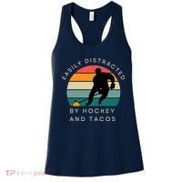 Easily Distracted By Hockey And Tacos Funny Women's Tank Top thumb 0