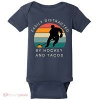 Easily Distracted By Hockey And Tacos Funny Baby Bodysuit thumb 0