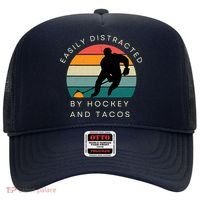 Easily Distracted By Hockey And Tacos Funny Hat thumb 0