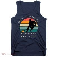 Easily Distracted By Hockey And Tacos Funny Tank Top thumb 0