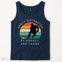 Easily Distracted By Hockey And Tacos Funny Tank Top thumb 2