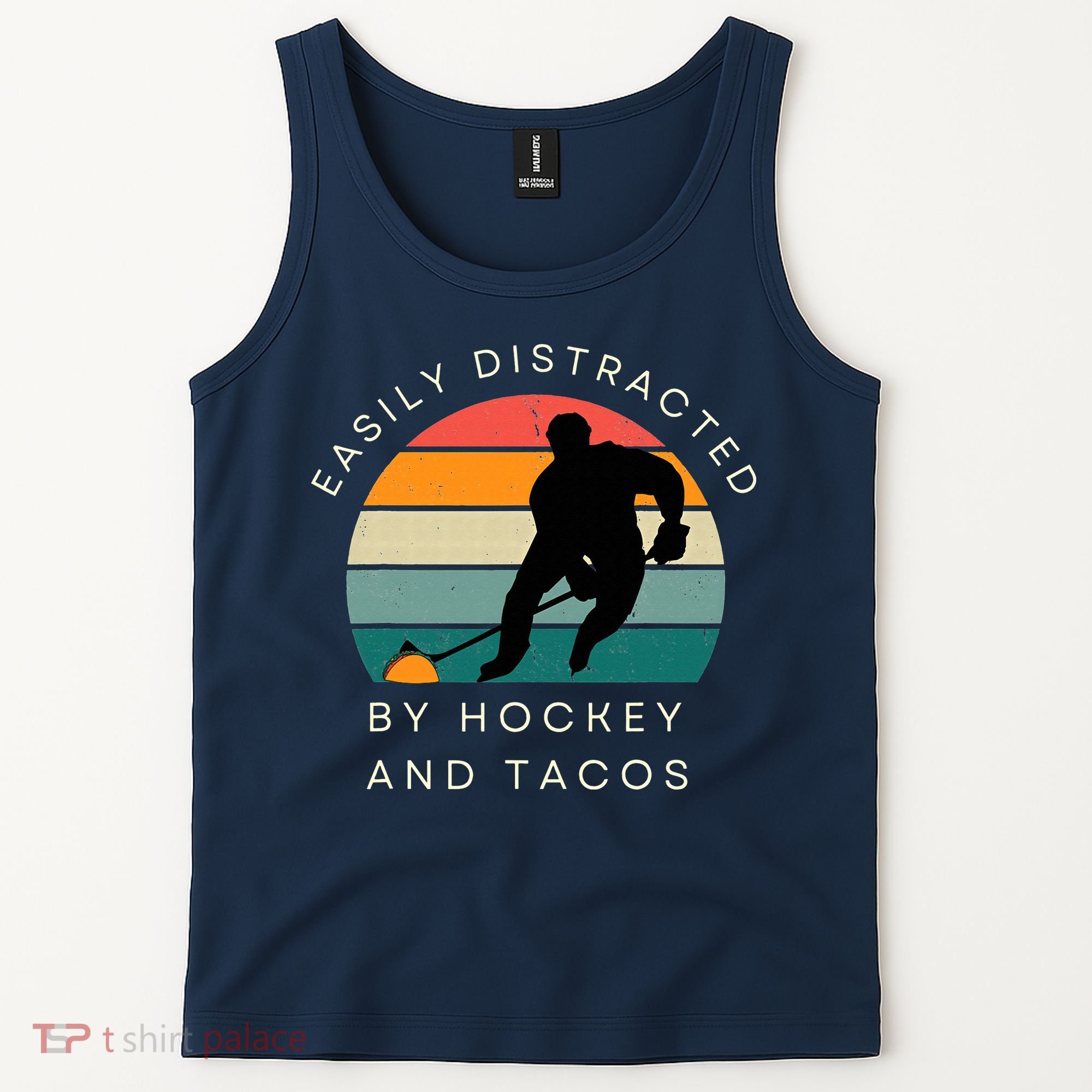 Easily Distracted By Hockey And Tacos Funny Tank Top