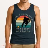 Easily Distracted By Hockey And Tacos Funny Tank Top thumb 3
