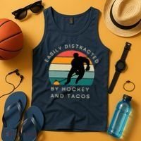 Easily Distracted By Hockey And Tacos Funny Tank Top thumb 4