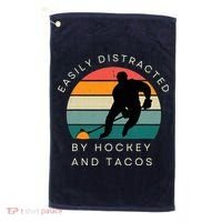 Easily Distracted By Hockey And Tacos Funny Golf Towel thumb 0