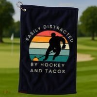 Easily Distracted By Hockey And Tacos Funny Golf Towel thumb 1