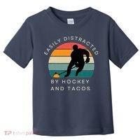 Easily Distracted By Hockey And Tacos Funny Toddler T-Shirt thumb 0