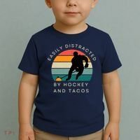 Easily Distracted By Hockey And Tacos Funny Toddler T-Shirt thumb 2