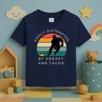 Easily Distracted By Hockey And Tacos Funny Toddler T-Shirt thumb 3