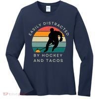 Easily Distracted By Hockey And Tacos Funny Women's Long Sleeve Shirt thumb 0