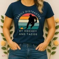 Easily Distracted By Hockey And Tacos Funny Women's T-Shirt thumb 2