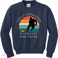 Easily Distracted By Hockey And Tacos Funny Kids Sweatshirt thumb 0