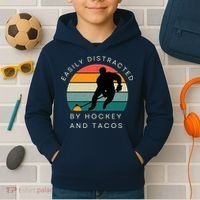 Easily Distracted By Hockey And Tacos Funny Kids Hoodie thumb 2